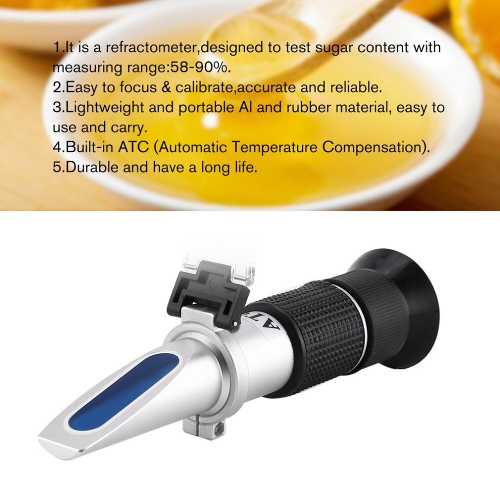 Handheld Refractometer 58-90% Optical Sugar Honey Food Beverages Apiculture Content Meter Mini ATC Brix Measuring Tester