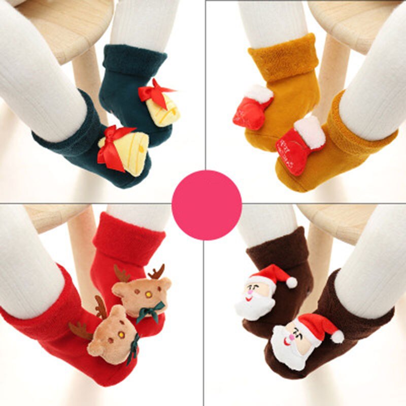Kerstcadeau Sokken Thema Kinderen Pasgeboren Katoen Cartoon Sokken Winter Kids Baby Baby Anti-Slip Kinderen Unisex Sokken