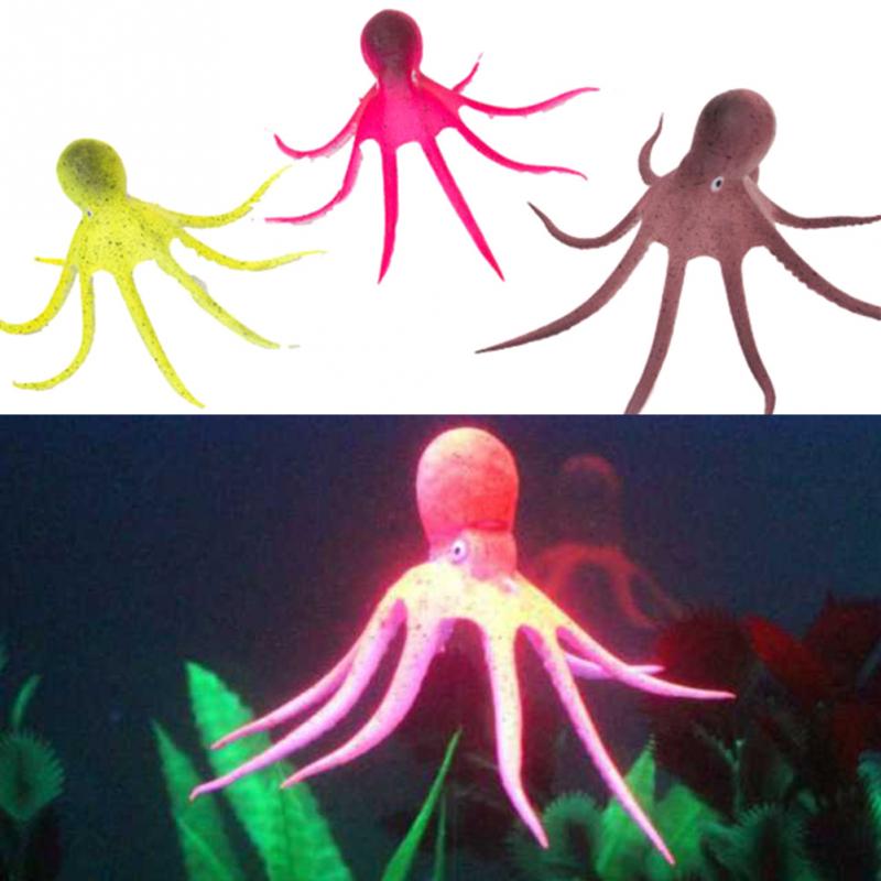 Artificial Octopus Aquarium Decoration Aquarium Fish Tank Landscaping Decor Glowing Effect Animal Plants Water Ornament