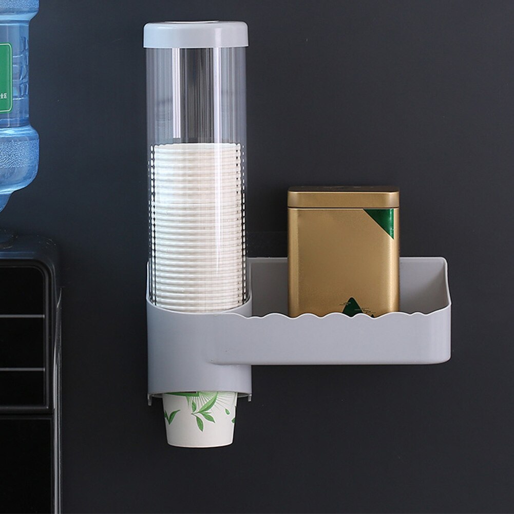 Disposable Cup Dispenser Home Office Automatic Organizer Wall Mounted Water Cooler Anti Dust Kitchen Space Saving ABS Hospital: Grey