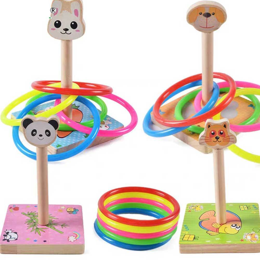 1 impostato di lancio in legno per bambini divertenti a forma di anello lanciare gioco giallo (stile canna)