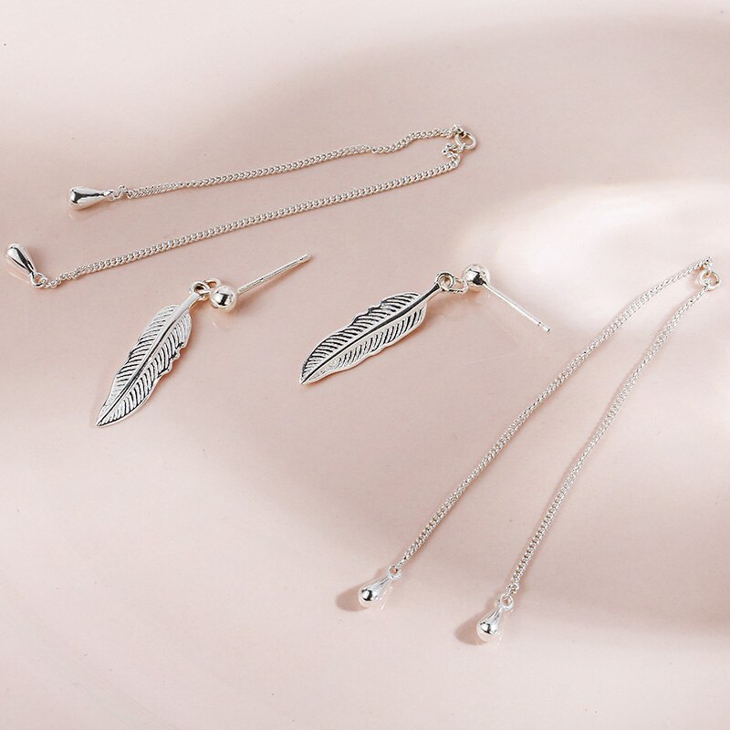 SA SILVERAGE Echt 925 Sterling Silber Ohrringe Zirkon Für Frauen Gold Feine Schmuck Lange Feder Quaste