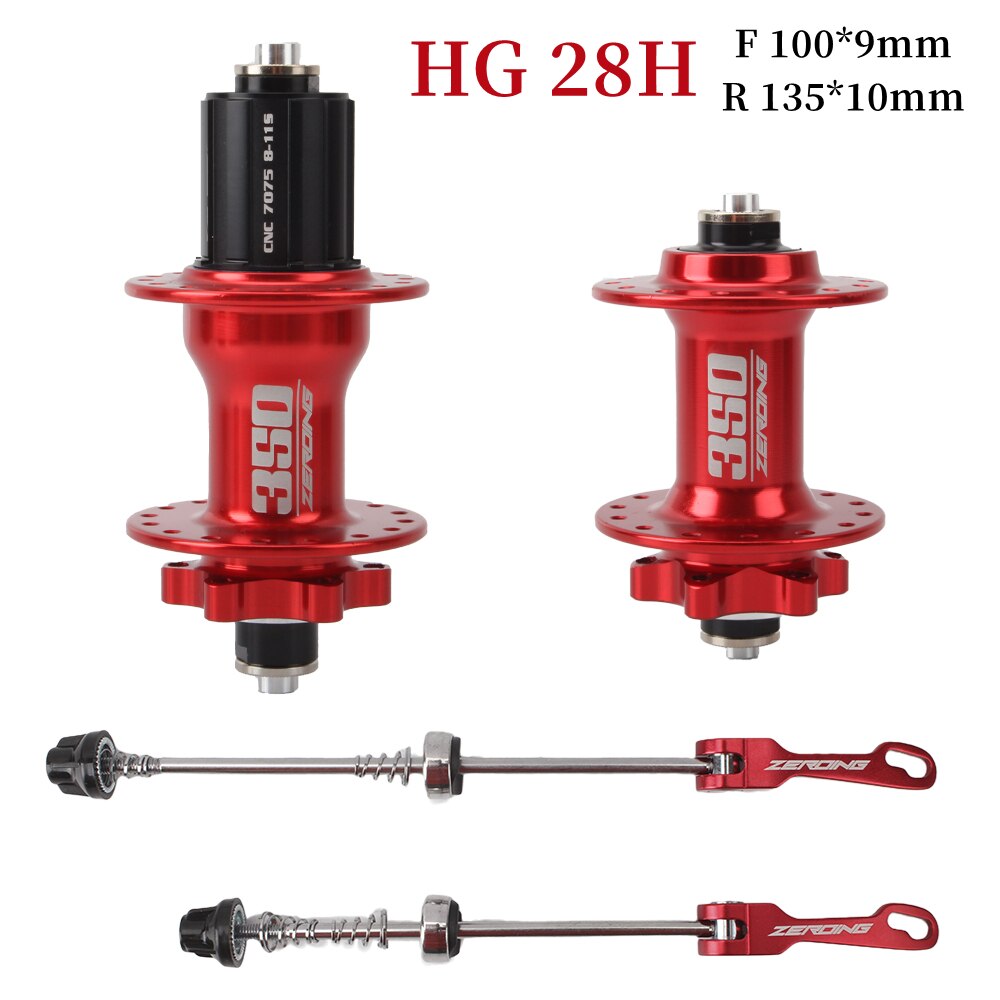 Nulstelling Bike Hubs 350 4 Lager Disc Kaart Brake Mtb Mountainbike Hub Lager Voor/Achter Fiets Hubs 28 32 Gaten 8/9/10/11 Snelheid: 28H Red a pair