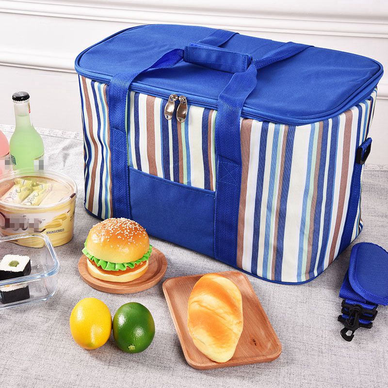 Große Kühltasche Blau abgezogen Thermische Taschen Eis Kasten Tragbare Picknick Eis Pack essen Trinken Isolierte Taschen Aluminium Folie Picknick tasche
