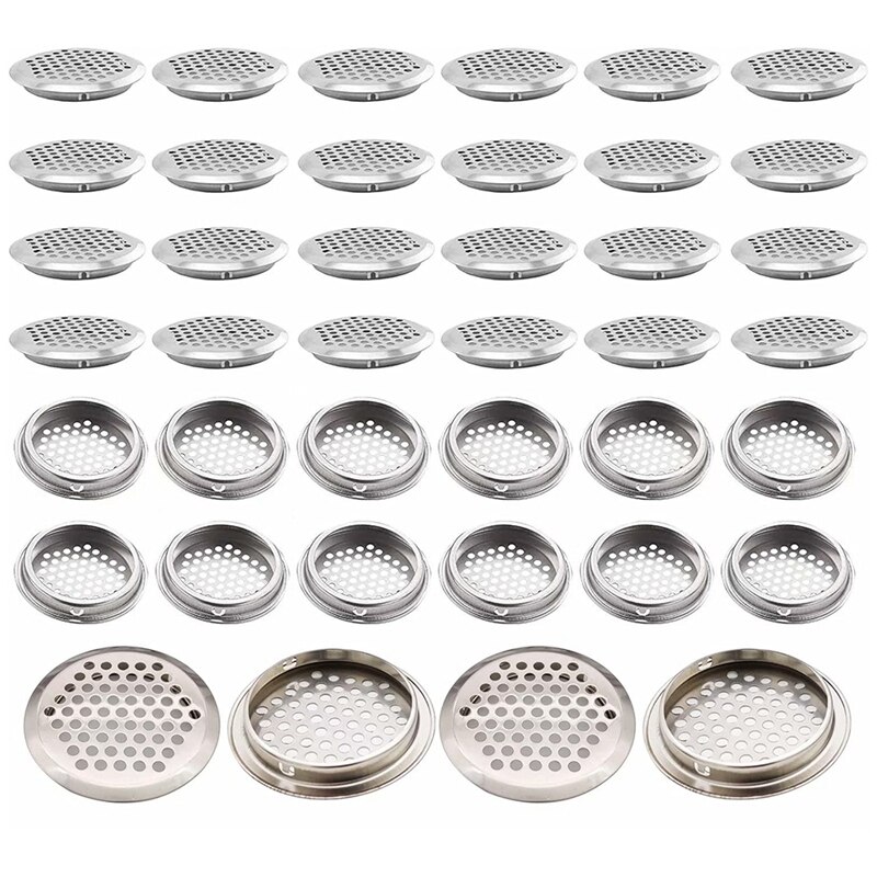 40Pcs Circular Air Vents 2.1 Inch(53Mm) Soffit Vents Stainless Steel Round Vent Mesh Hole Louver For Cabinets, Wardrobes: Default Title