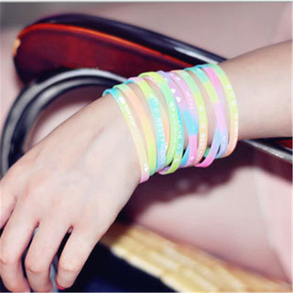 Printed Letters Luminous Silicone Sports Bracelets &amp; Bangles for Women Fluorescent Rubber Fitness Thickening Wristband Bracelet