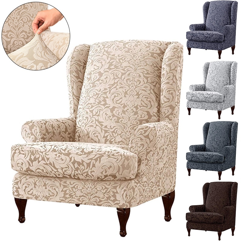 2 Stks/set Elastische Wing Back Stoel Cover Jacquard Bloemen Fauteuil Hoes Wingback Stoel Cover Sofa Hoes Funiture Protector