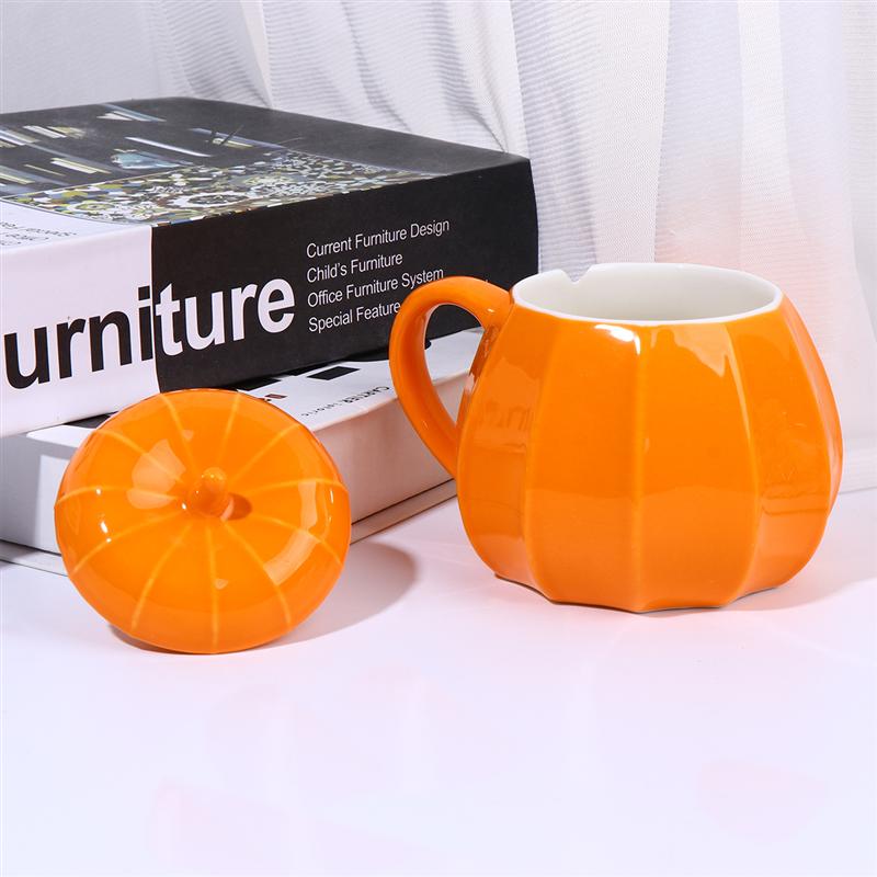 1 Pc Pumpkin Shape Cup Ceramic Cup Coffee Milk Cup Halloween Water Cup for Home Office (Orange)