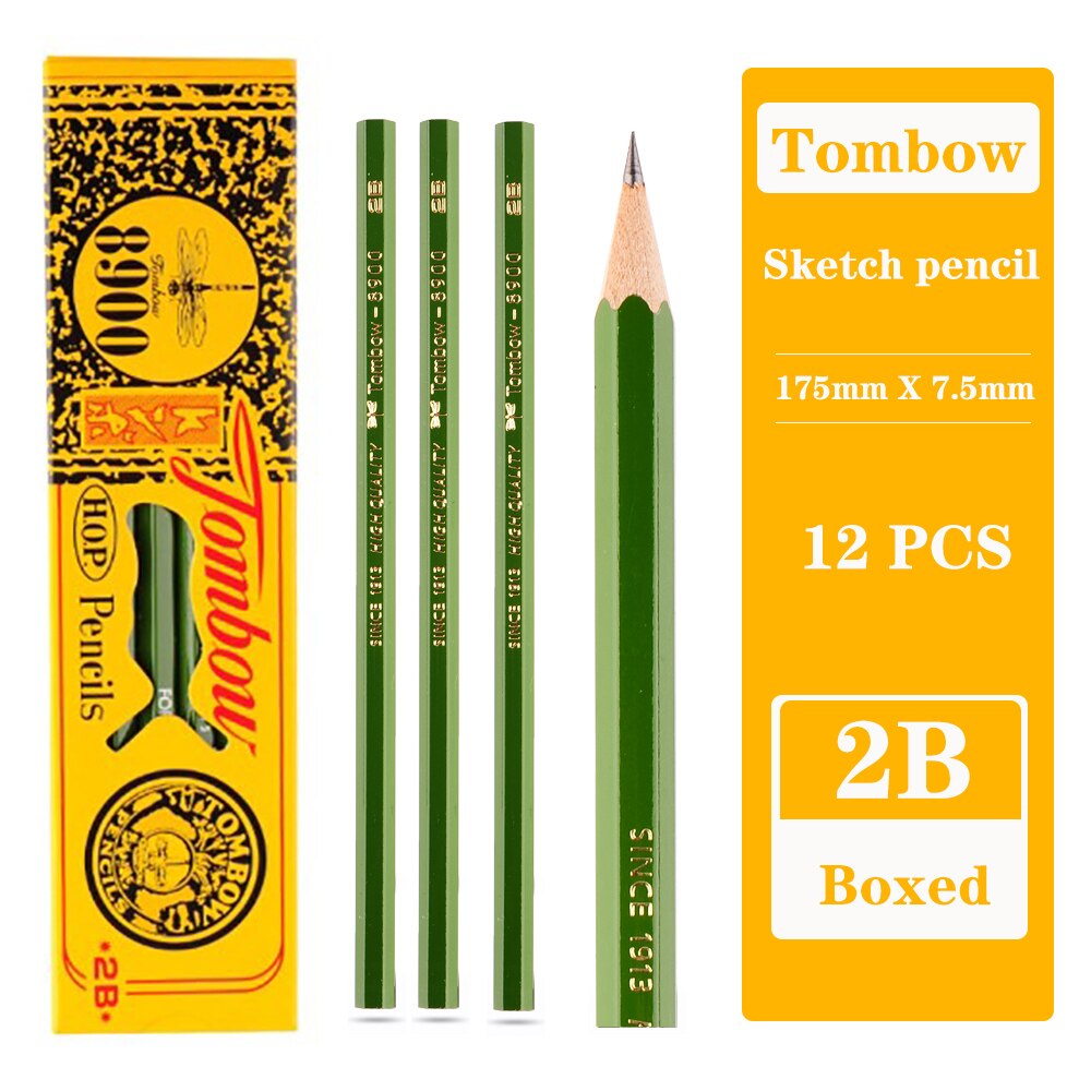 12pcs Japanese Tombow 8900 Wooden Pencils Classic Sketching Classic Hexagonal Wood Stationery Drawing Pencil Set: 12 Pcs 2B