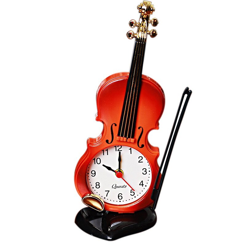 Violín para estudiantes, reloj despertador de creativa, Simple, estilo europeo, decoración de adorno Retro de dibujos animados para niños: Rojo