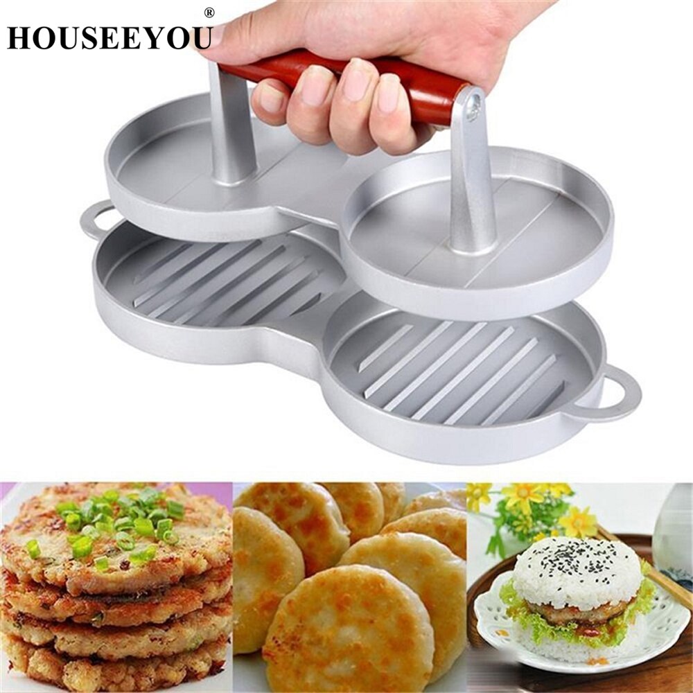 Gör-det-själv hamburgerpress 2 set rund form aluminiumlegering köttpressar nötkött hamburgare form användbar köksredskap tillbehör