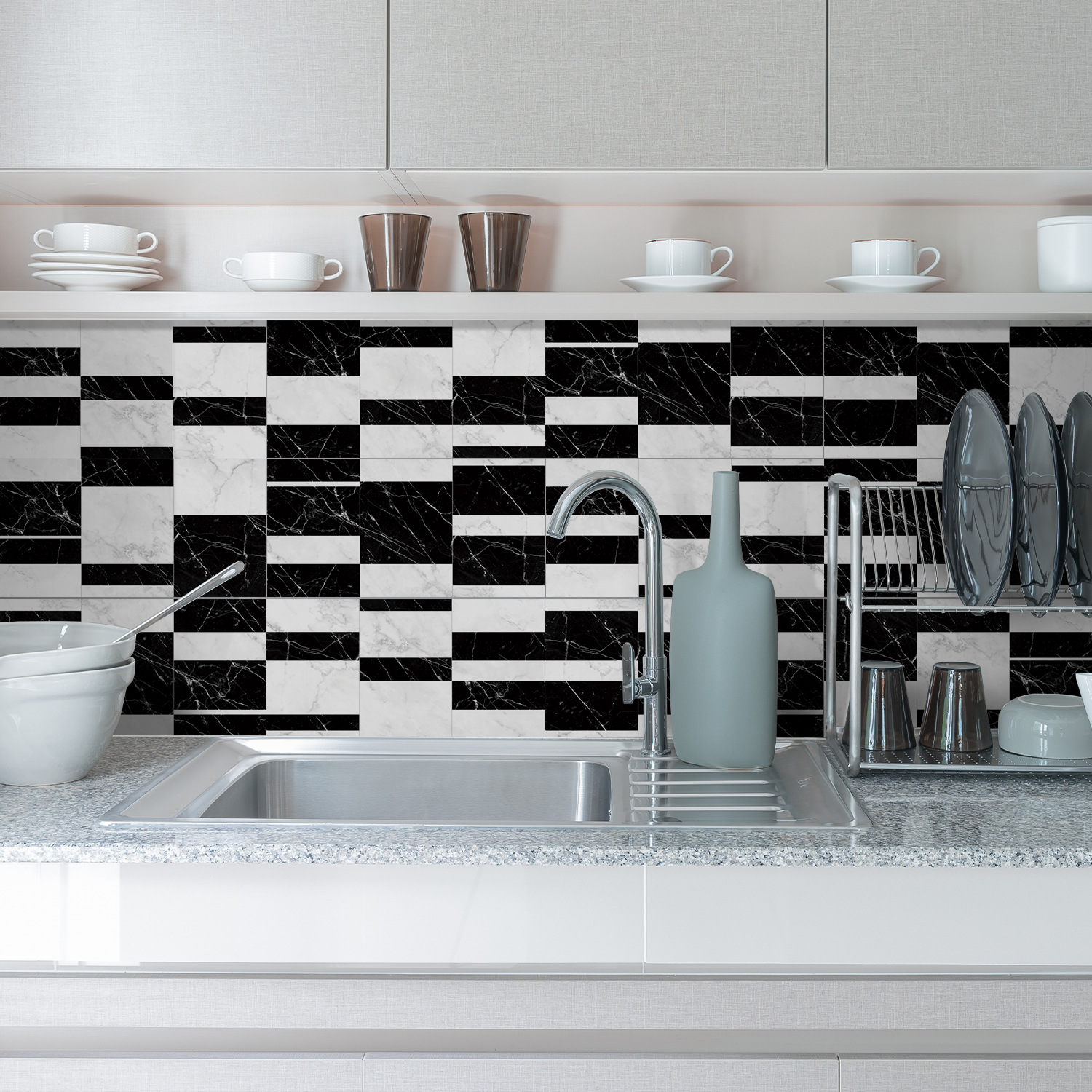 Mosaic marble kitchen background wall tile sticker 30x15cm Thickened bathroom waterproof white black brick stickers