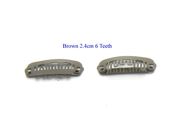 20 stk billigste 2.4cm 6 tænder små hår metal clips til hair extensions toupé clips snap clip til hår paryk skudværktøj lzh 0104: Brun