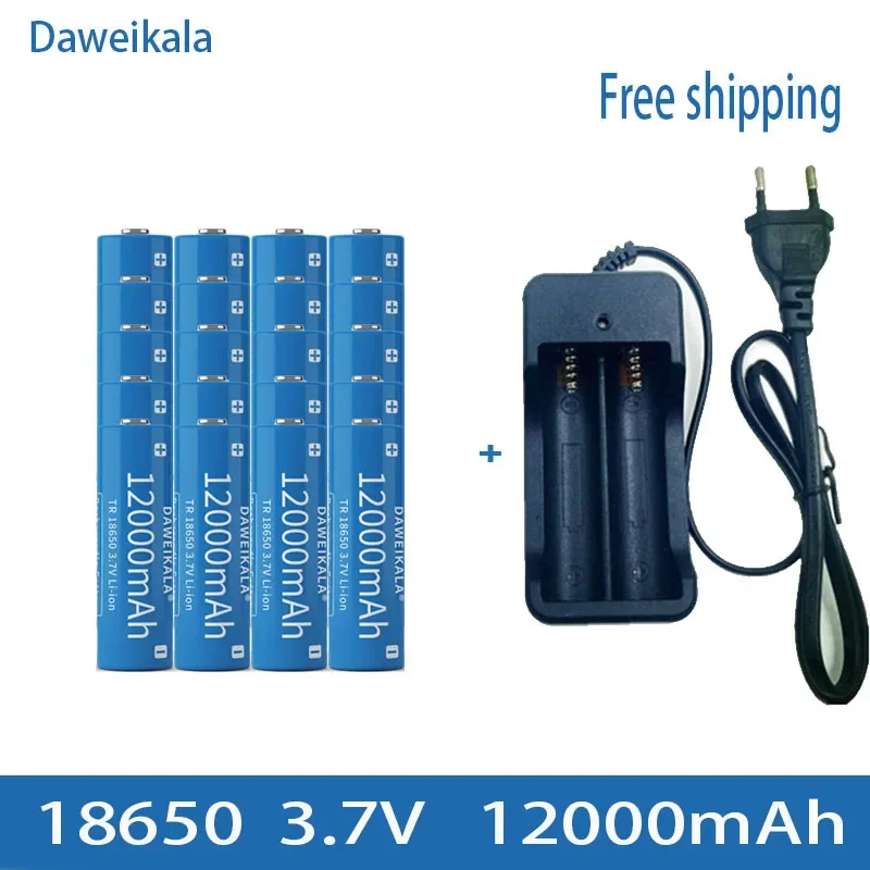 3,7 V 18650 12000 mAh Lithium-Ionen-Akku mit großer Kapazität, Taschenlampen-Ladebatterie + Ladegerät: green