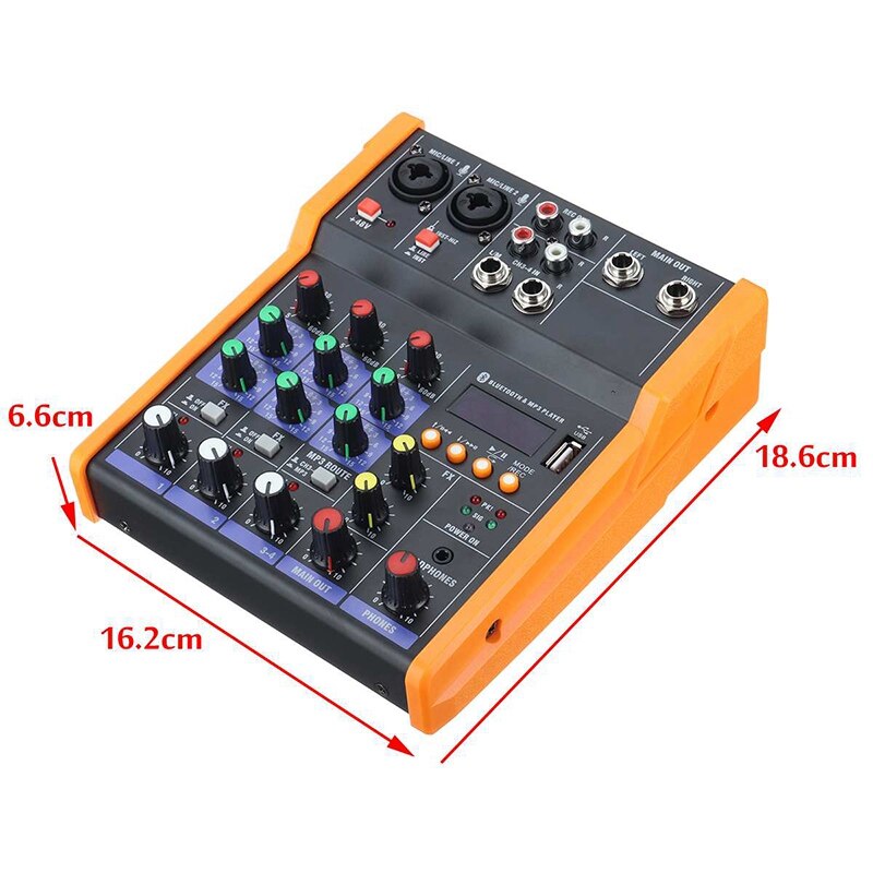 4 Channel Bluetooth o USB Mixer Console Sound Card,USB Powered and Output, for Karaoke Music Production