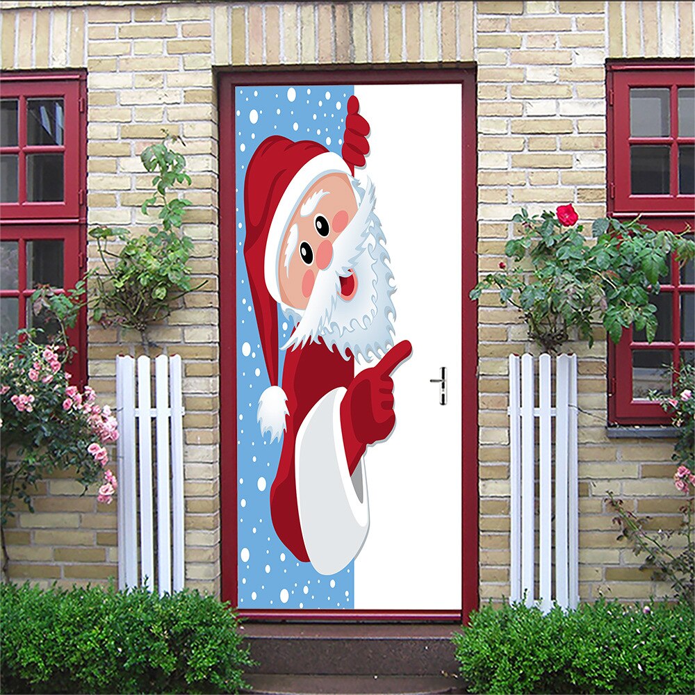 PVC Self-Adhesive Waterproof Door Sticker Christmas 3D Abstract Line Mural Wallpaper Art Door Poster