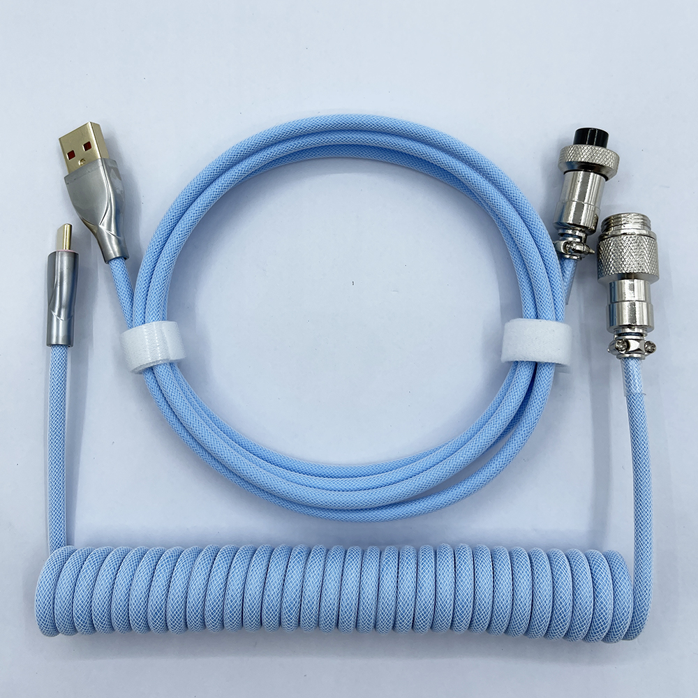 Cable en espiral para teclado mecánico, Cable de aviador tipo C a conector USB, Cable de aviación para teclado de juegos, accesorio: Verde