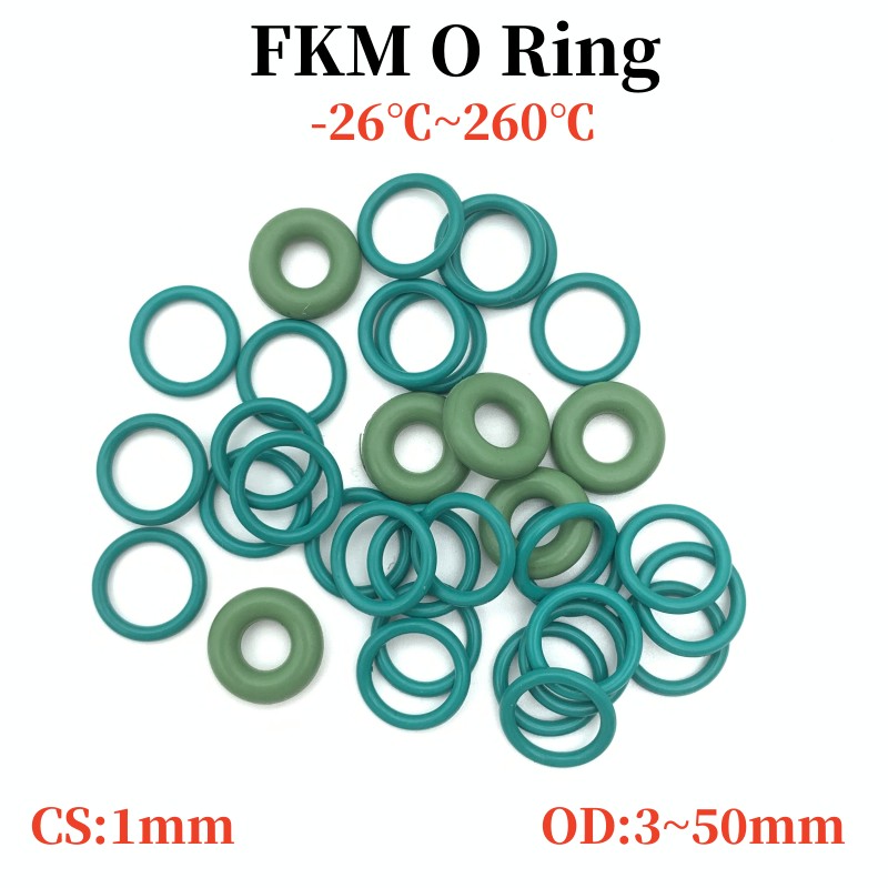 50 pz FKM O Ring guarnizione di tenuta olio isolante resistenza alle alte Temperature gomma fluorurata O Ring verde CS 1mm OD 3-50mm