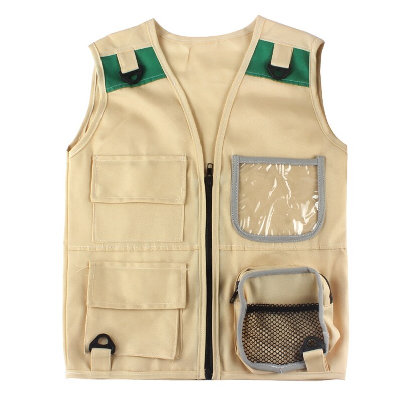 Outdoor Adventure Kit,Young Kid&#39;s Khaki Cargo Vest And Hat Comfortable And Durable Explorer Costume Role Play Toy