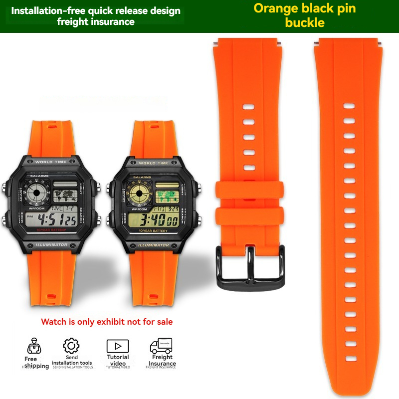 För casio klocka  ae1200 ae-1200 ae1300 sgw 400 sgw -300 a158w a159w silikon gummi klockarmband 18mm sport vattentätt klockarmband: Svartgrå