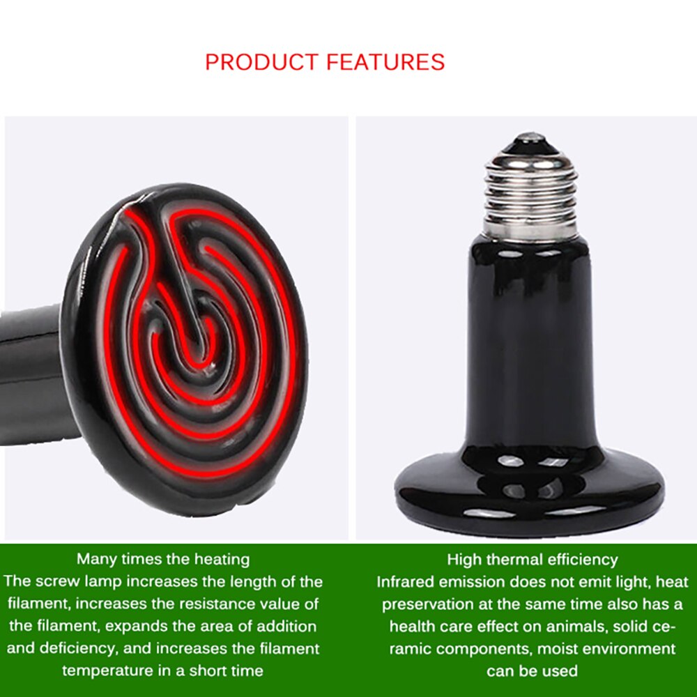 Reptil lámpara de calefacción 25/75/100/200W cerámica Lámpara de infrarrojos bombilla para reptiles de equipos de Control de temperatura de 220v-240v