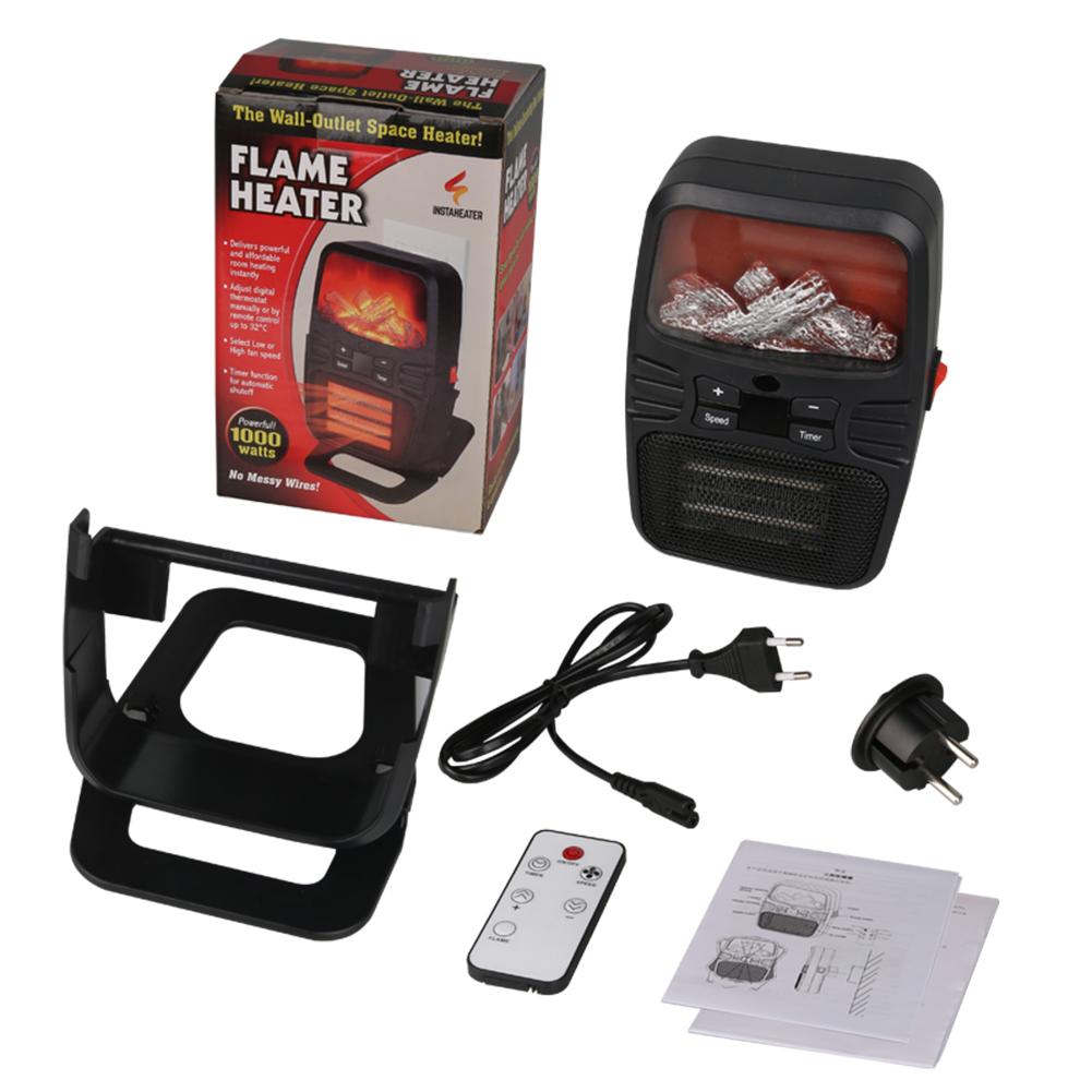 Mini Elektrische Muur-Outlet Vlam Heater 1000W Remote Warme Luchtblazer Met Stand Vlam Thuis Verwarming Kachels indoor Draagbare