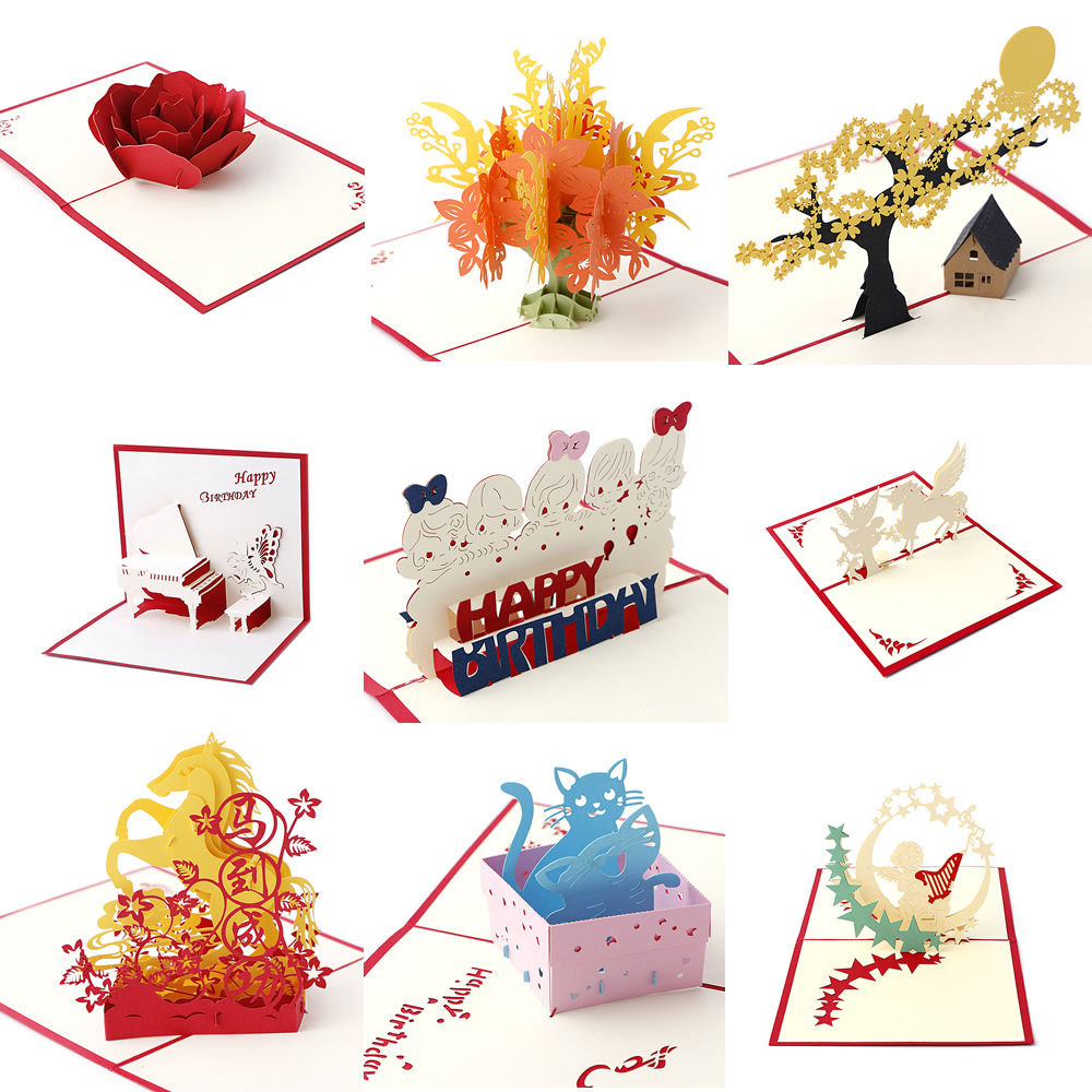 3D Pop Up Greeting Card Handmade Happy Birthday Merry Christmas Card