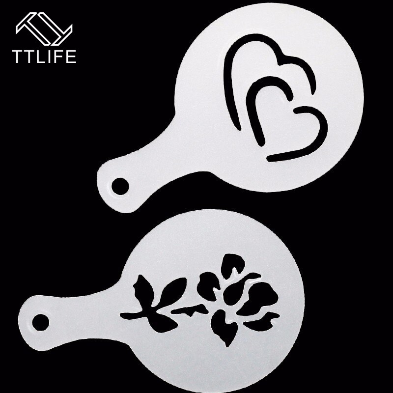 TTLIFE 8pc Valentine Style Coffee Art Stencils Cafe Latte Foam Spray Cappuccino Barista Carving Tools Cake Duster Templates