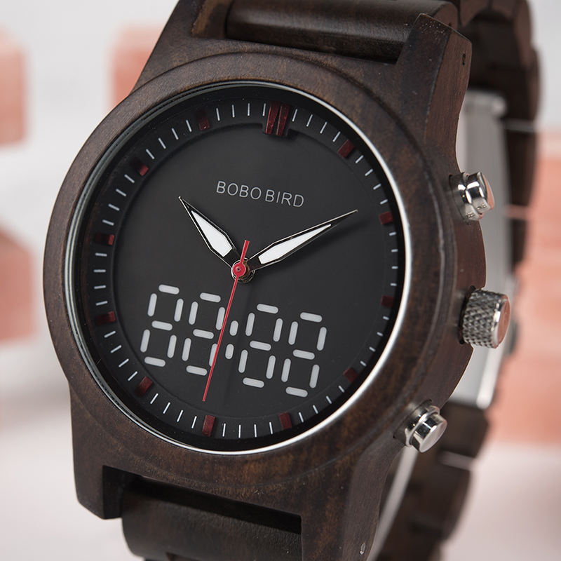 BOBO BIRD-Reloj de pulsera para hombre, Digital, de madera, de cuarzo, con pantalla Dual, de madera, novedad de , Top C-dR02