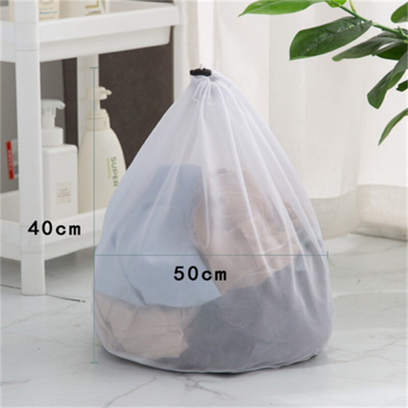 Bolsas de malla de lavandería con cordón, red de ahorro de ropa, bolsa de lavado de malla fuerte para lavadora, bolsa de red gruesa, paquete de ayuda de sujetador de lavandería: Pores40X50
