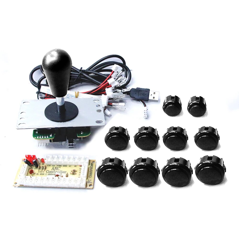Copie SANWA Machine de jeu Console d'arcade Kit de bricolage boutons poussoirs de Joystick 8 voies pour PC Raspberry Pi contrôleur de carte USB à retard zéro: Black