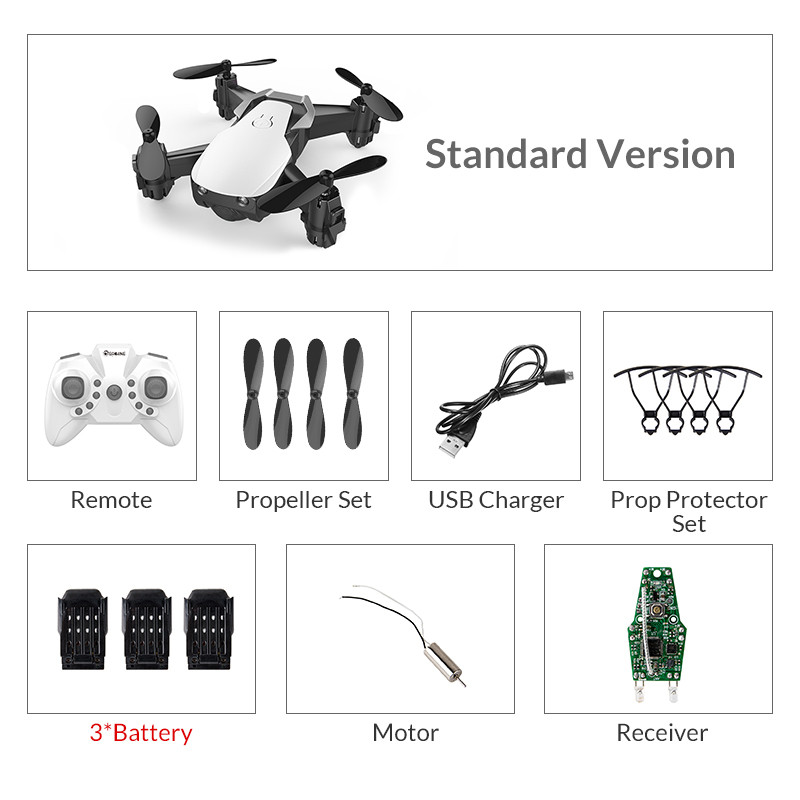 Eachine E61 Mini Drone Hight Hold Mode RC Quadcopter RTF WiFi FPV Foldable Helicopter VS HS210: whitestandard3batter