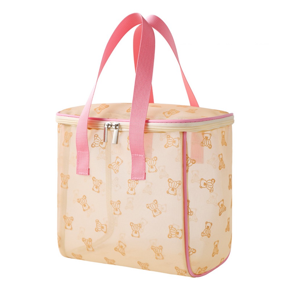 Large Capacity Mesh Cosmetic Bags Zipper INS Toiletries Storage Pouch with Handle Soft Perspective Makeup Bag Travel: Brown