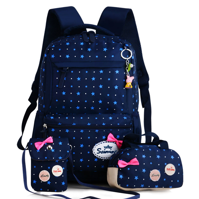 3 Stks/set Ster Afdrukken Kinderen Schooltassen Voor Meisjes Tieners Rugzakken Kids Orthopedie Schooltassen Rugzak Mochila Infantil: blue 2