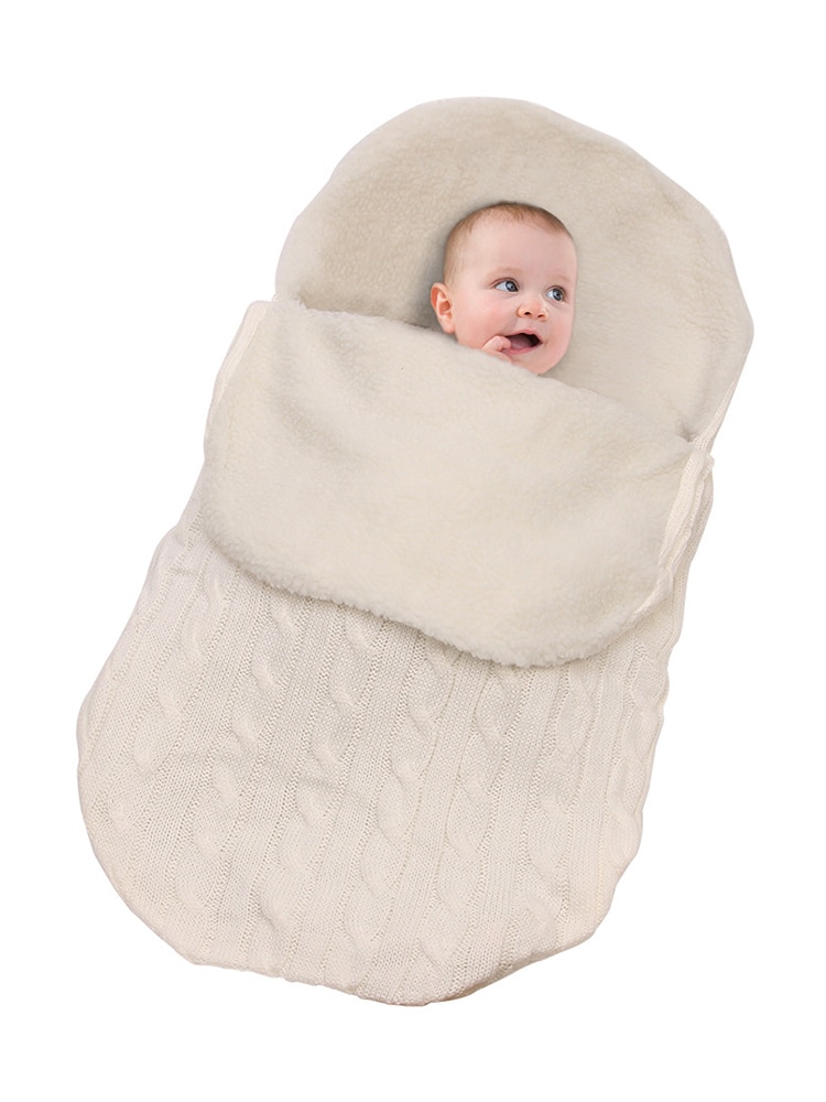 Nyfødt baby uld varm sovepose baby efterår vinter sovepose klapvogn strikket søvn baby sæk swaddle strik –