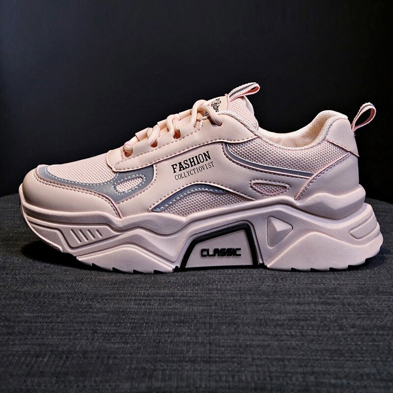 Chaussures réfléchissantes femmes printemps Style respirant étudiants chaussures de sport femmes Tennis rouge chaussures Extra haute 0321: Rose / 38
