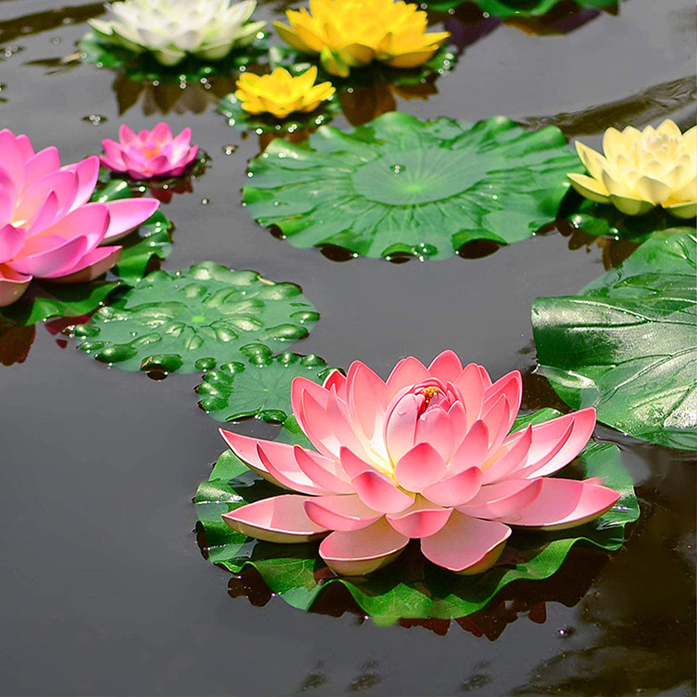 Artificial Floating Lotus Flowers Water Lily Leaf Pad Ornaments Pond Pool Aquarium Home Garden Wedding Party Decoration