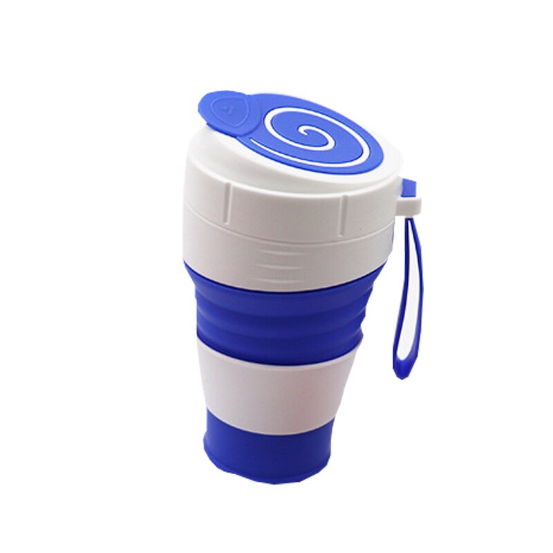 500Ml Silicone Inklapbare Koffie Cup Met Stro Lekvrije Deksel Voor Reizen Wandelen Picknick Food Grade Bpa Gratis opvouwbare Koffie Mok: blue 02