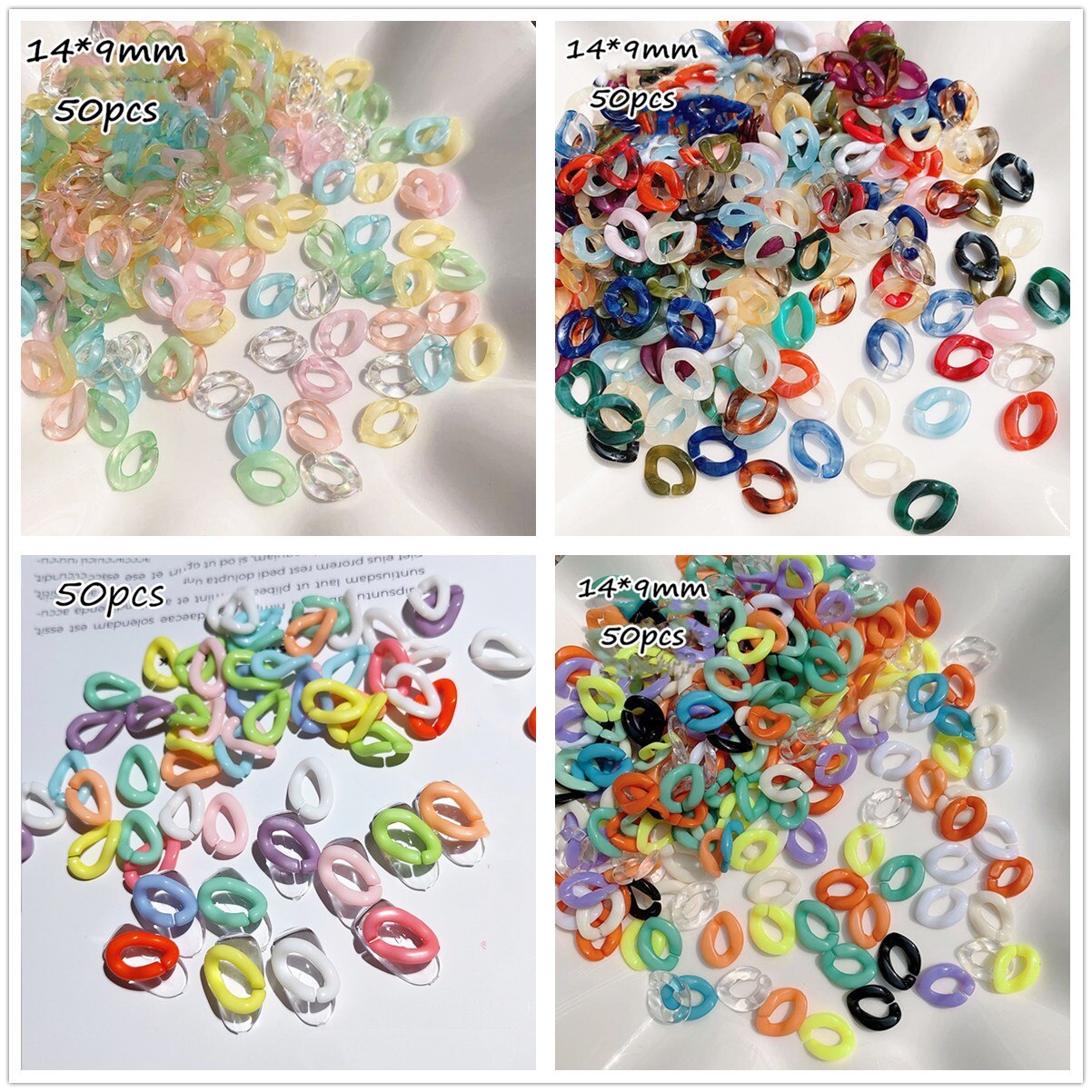 50 Stuks Gemengde Chain Clear Nail Art Decoraties 3D Jelly Nail Charms Vintage Diy Bitterkoekje Manicure Platte Kleurrijke Ring Accessoires