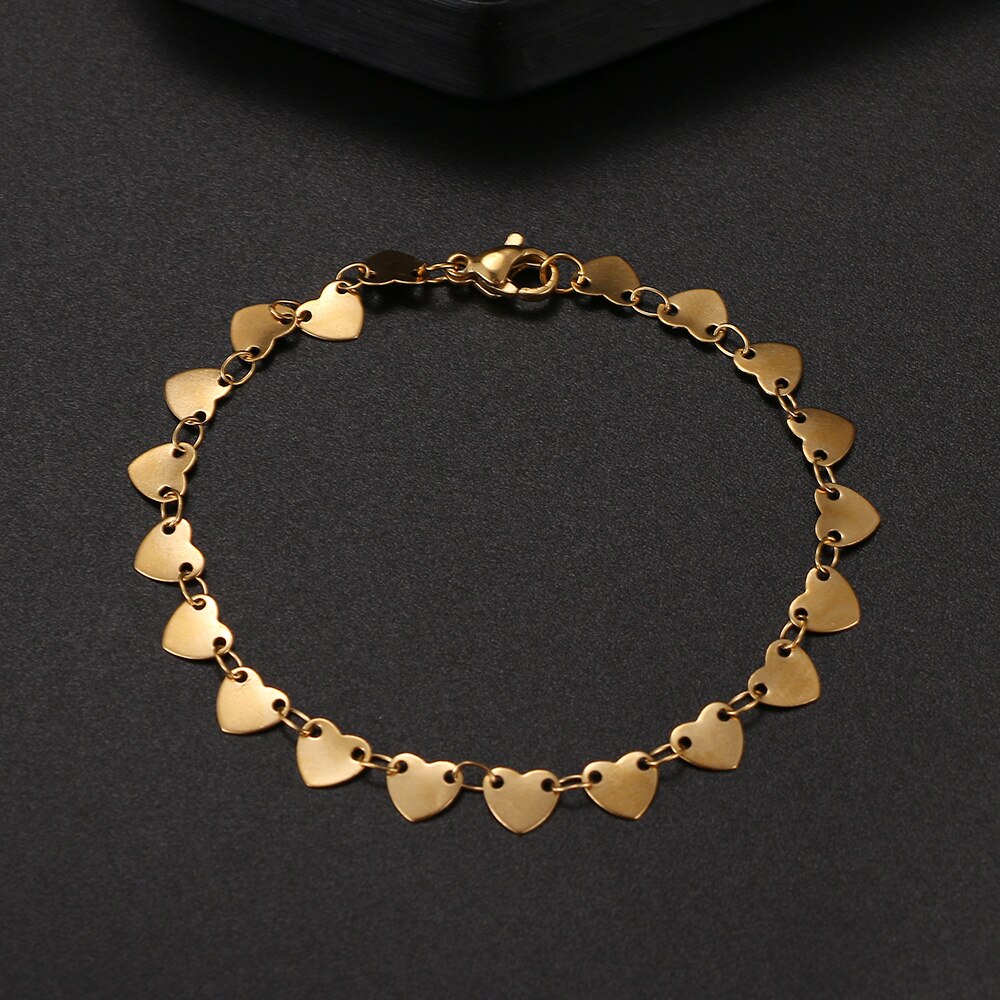 CACANA Stainless Steel Chain Bracelets For Man Women Gold Silver Color For Pendant Chain Heart Shape Donot Fade Jewelry N1864: Gold-color / 9 inch 22.5 cm