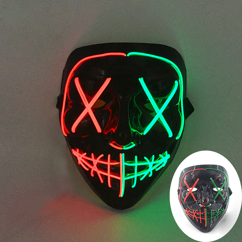 Masque facial effrayant et brillant pour Halloween, couleurs mélangées sans fil, masque de Purge LED lumineux, masque lumineux d'horreur, accessoires de Cosplay pour adultes, Costume: Black