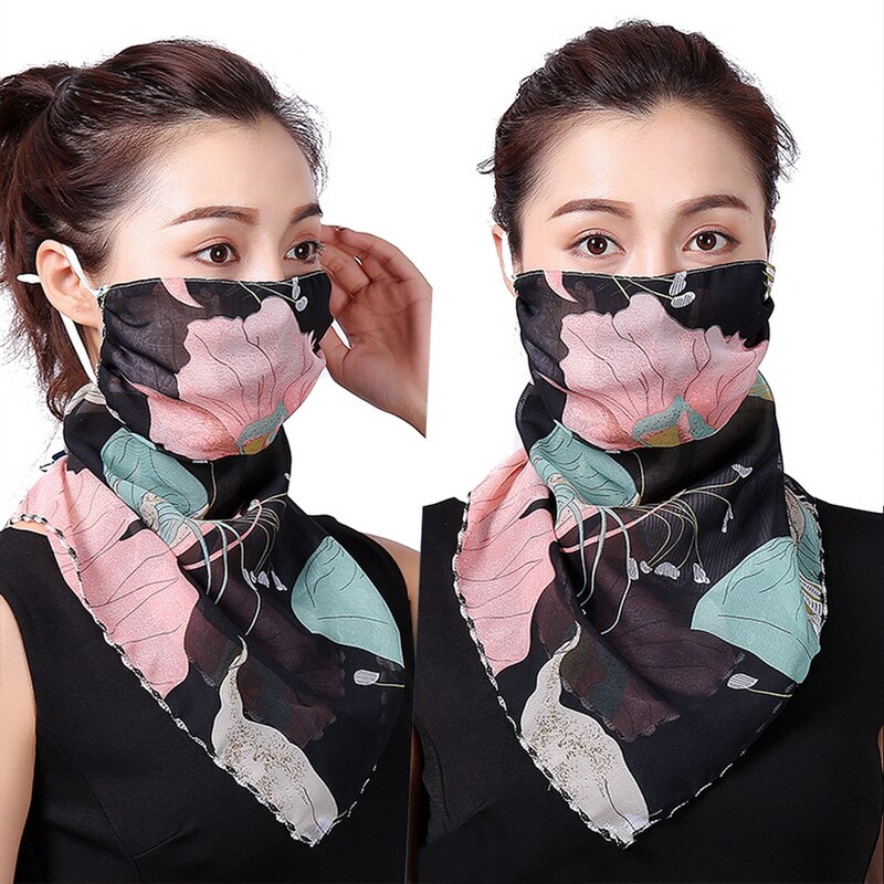 Women Choffin Face Mouth scarf Sun Protection Scarves Neck Cover Solid Hiking Riding Ring Wraps Desiner Print: MS11