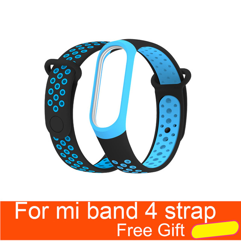 Per Xiao mi mi fascia 4 Cinghia di Accessori per Articoli Elettronica smart sostituzione impermeabile Doppio Braccialetto Del Silicone Di Colore per mi Band4 NFC cinturino Da POLSO: black blue