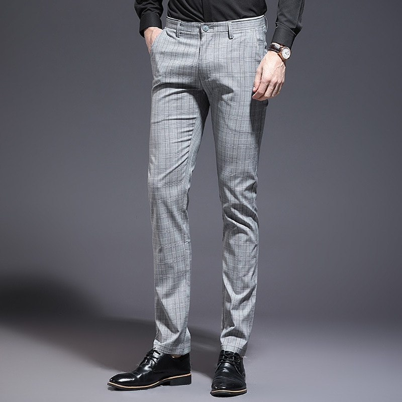 Mannen Broek Grijs Check Mannen Pak Broek Zomer Dunne Gedeelte Mannen Business Casual Broek Mode Mannen broek