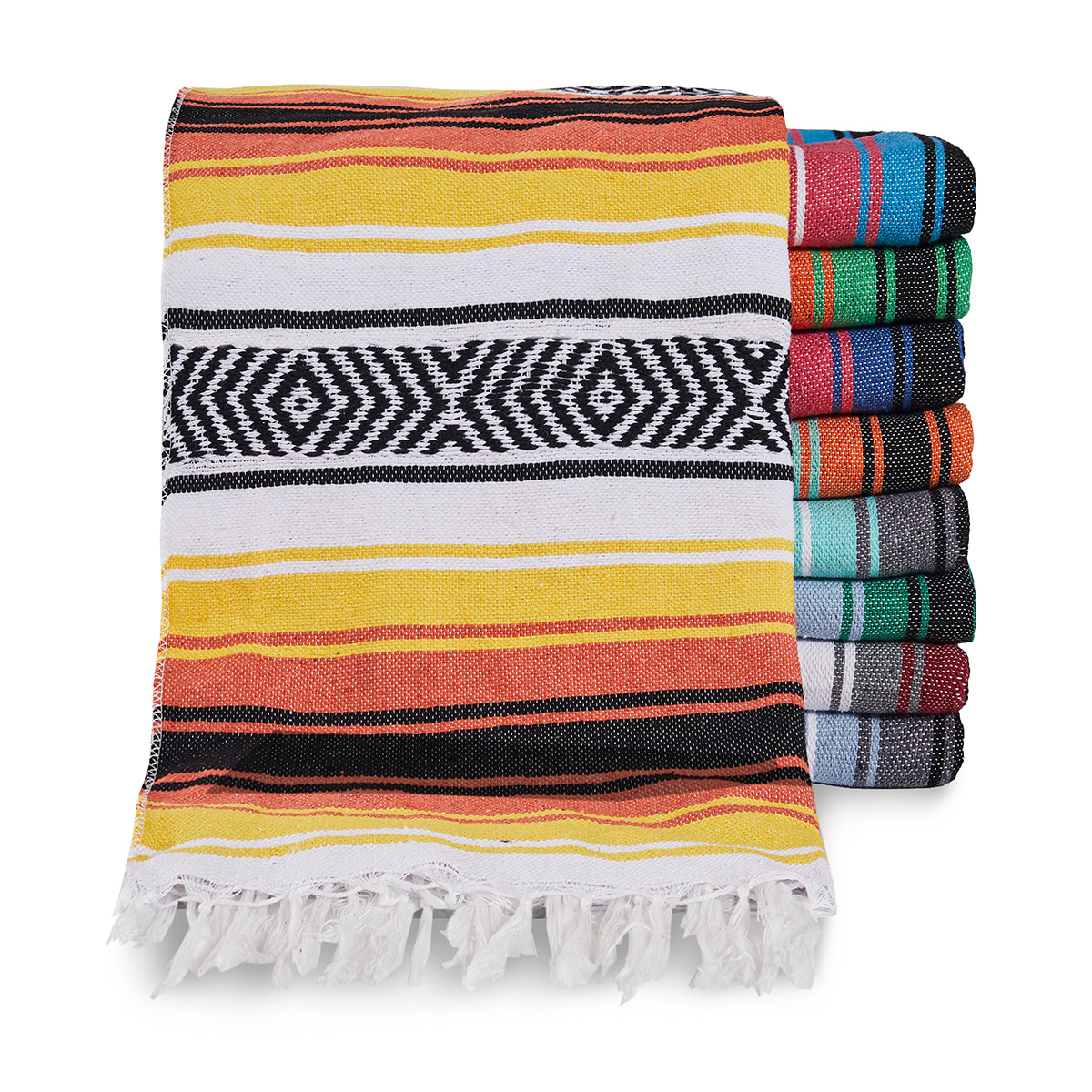 Couverture de plage de Style mexicain 130x170cm, serviette tissée à la main avec pompons, tapis pour canapé-lit, tapis de pique-nique à la maison, nappe rayée