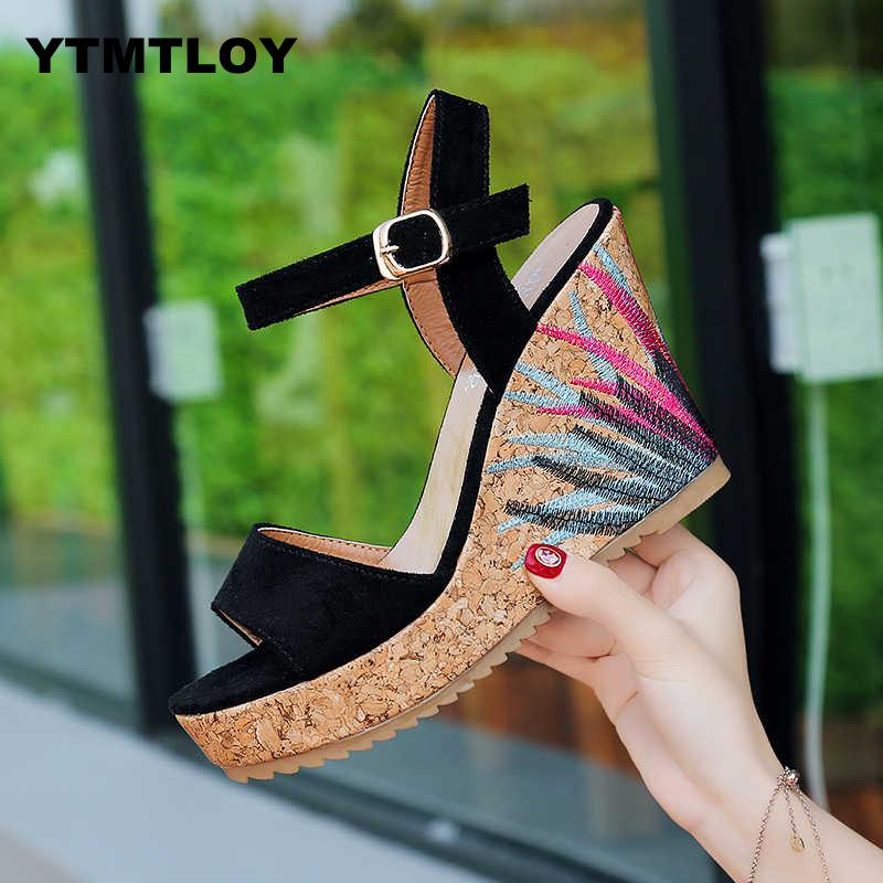 Kvinder sandaler platform wedges sko til hæle sandalias mujer sommer wedge print sommer sko zapatos mujer  t66