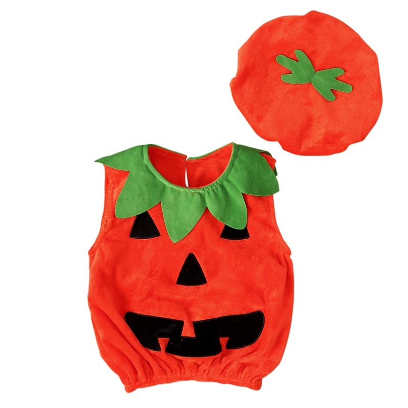 Barn halloween kostym pumpa baby barn romper för halloween jumpsuit hatt baby set flicka pojkar barnkläder spelar kläder