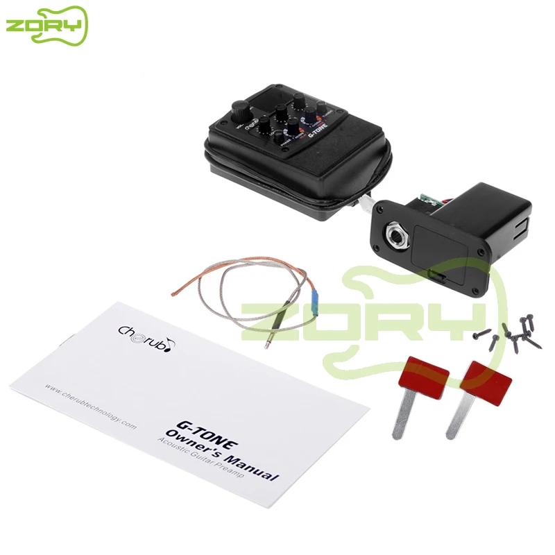 Cherub GT-6 preamplificador de guitarra acústica pastilla piezoeléctrica Reverb Delay Chorus ecualizador EQ de 3 bandas efecto sintonizador LCD para pastillas de guitarra parte