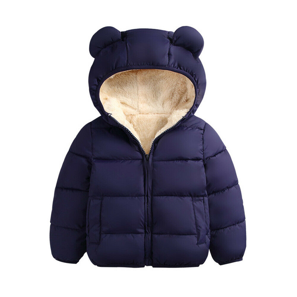 Bébé garçons filles 3D oreilles manteau couleur unie mignon à capuche veste hiver fermeture éclair combinaisons de neige vêtements de neige Costume: Dark blue / 12M