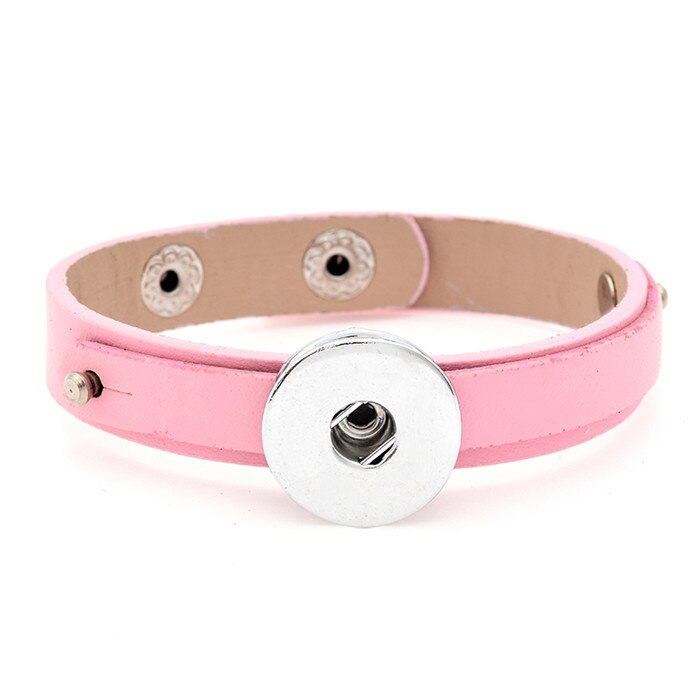 Mode SE0077 Eenvoudige Kleurrijke Leather Snap Armband 21Cm Fit 18Mm Snap Knoppen Sieraden: Pink